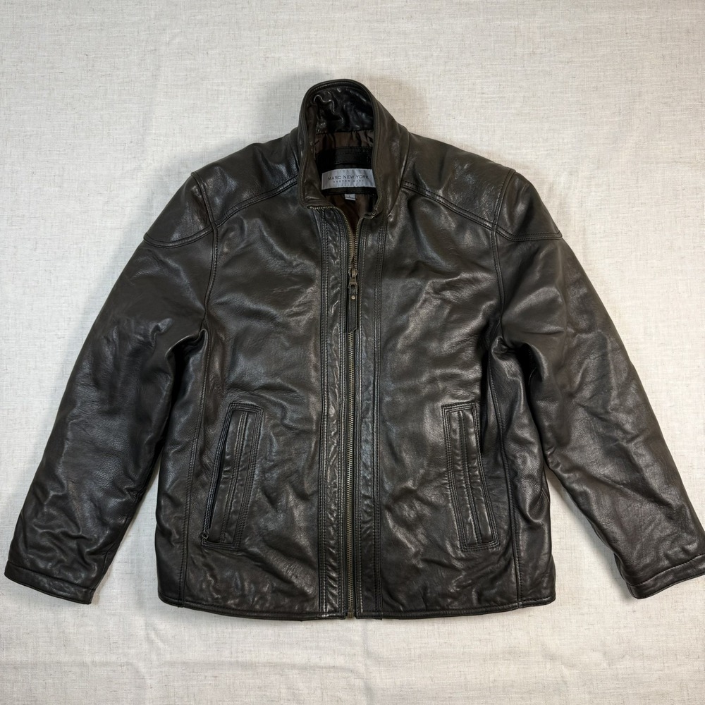 Andrew Marc Men L Authentic Leather Moto Jacket VTG Biker Full zip